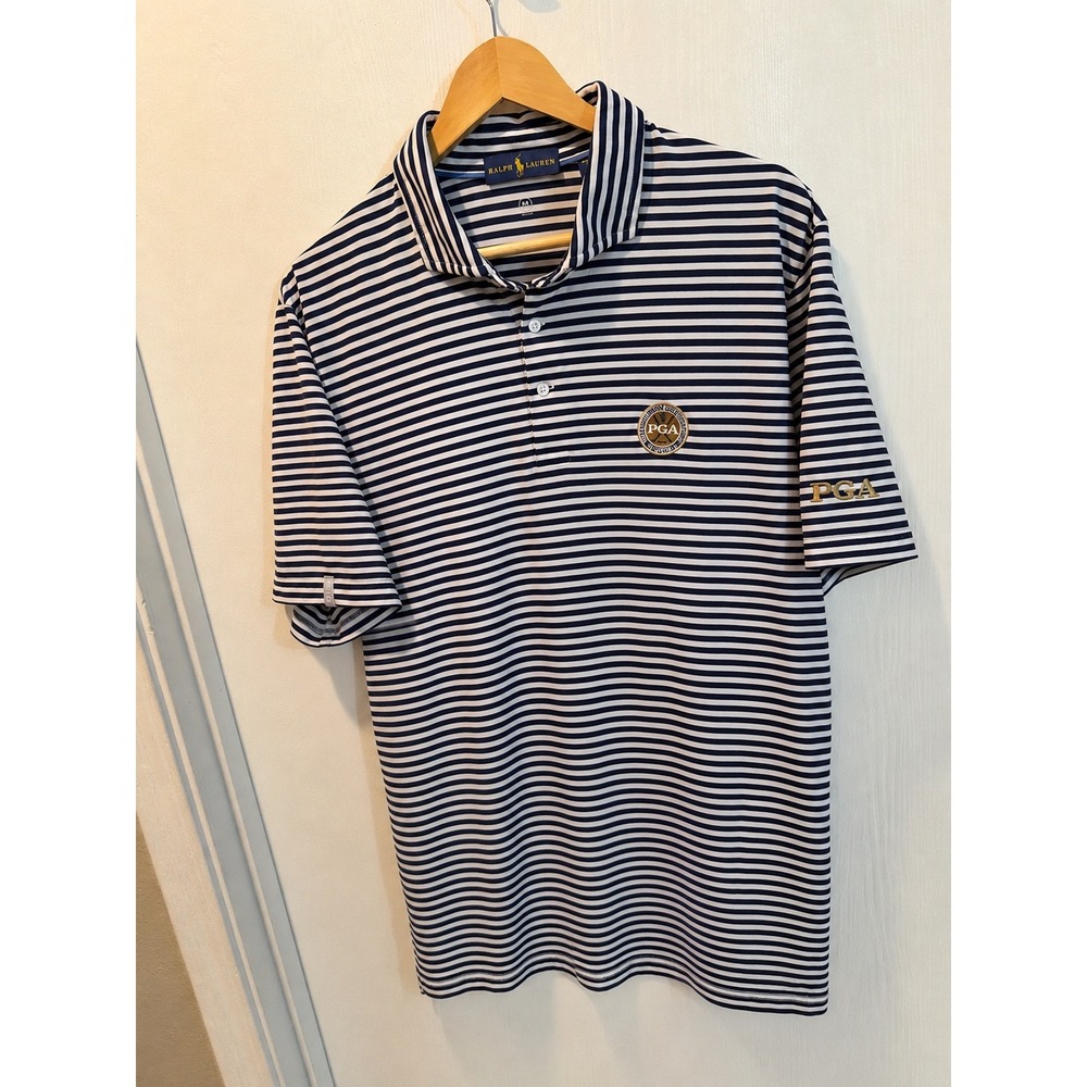 Ralph Lauren Mens XL Pro Fit PGA Golf Polo Shirt Navy White Striped Wicking